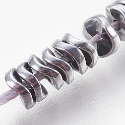 Platinum Plated Electroplated Non-magnetic Synthetic Hematite Bead Strand, Wavy Disc, Platinum Plated, 4x1.5mm, Hole: 0.8mm, about 394pcs/strand, 15.7 inch(40cm)