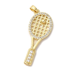 Настоящее золото 18K Подвески из латуни с микропаве из кубического цирконияЛатунные подвески с микропаве из кубического циркония, долговечный, без кадмия и без свинца, подвески для бадминтона и ракетонии, ракетка, реальный 18 k позолоченный, 35x14x3 мм, отверстие : 3.5x2.5 мм