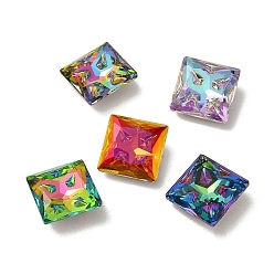 Mixed Color Glass Rhinestone Cabochons, Point Back & Back Plated, Faceted, Square, Mixed Color, 18x18x7.5mm