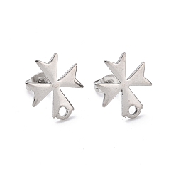 Stainless Steel Color 304 Stainless Steel Stud Earring Findings, with 201 Stainless Steel Ear Nuts, Cross, Stainless Steel Color, 15x13mm, Hole: 1.7mm, Pin: 0.8mm