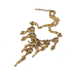 Antique Golden Alloy Skull Bib Necklace, Halloween Tassel Stackable Necklace for Women, Antique Golden, 18.18 inch(46.2cm)