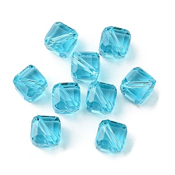 Sky Blue Glass Imitation Austrian Crystal Beads, Faceted, Square, Sky Blue, 7x7x7mm, Hole: 0.9mm