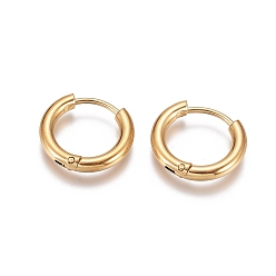 Golden Ion Plating(IP) 304 Stainless Steel Huggie Hoop Earrings, with 316 Surgical Stainless Steel Pin, Ring, Golden, 15x2.5mm, 10 Gauge, Pin: 0.9mm