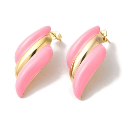 Pink Золотое ионное покрытие (ip) 304 серьги-гвоздики из нержавеющей стали для женщин, с эмалью, волнистый, золотые, розовые, 38x22 мм