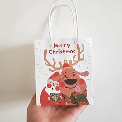 Олень Рождественские тематические прямоугольные бумажные пакеты, с ручками, для подарочных сумок, олень, 7.5x12.5x14.5 см