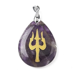 Аметист Подвески из натурального аметиста , с реечной обшивкой латунными выводами, без кадмия и без свинца, очарование слезы, 31x25x5~7 мм, отверстие : 4.5x4 мм