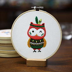Owl DIY Embroidery Kits, Including Printed Cotton Fabric, Embroidery Thread & Needles, Embroidery Hoop, Owl Pattern, 160mm