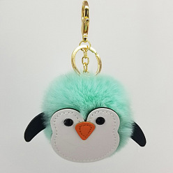 Peppermint green Cute Penguin Fur Ball Keychain Pendant Cartoon Penguin Keyring Bag Charm