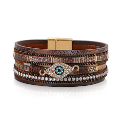SZ00317-5 Ethnic-style multi-layer PU leather bracelet with demon eye inlay - unique design.