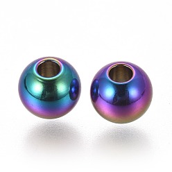 Rainbow Color Ion Plating(IP) 304 Stainless Steel Beads, Round, Rainbow Color, 5.7x5mm, Hole: 2mm