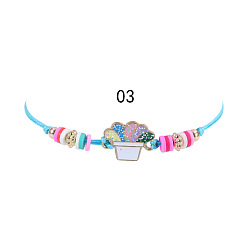 3 bracelets Colorful Rainbow Children's Bracelet and Necklace Set with European and American Gold Powder Butterfly Soft Clay Weaving Friendship Jewelry