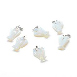 Opalite Opalite Pendants, with Platinum Tone Brass Findings, Angel, 22~24x14~15x7mm, Hole: 7x3mm