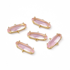 Pink Подвески из латуни с покрытием для стойки, со стеклом, без кадмия, без никеля и без свинца, долговечный, реальный 18 k позолоченный, овальные связи, розовые, 11.5x21x4.5 мм, отверстие : 1.2 мм
