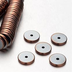 Copper Plated Electroplate Non-magnetic Synthetic Hematite Beads Strands, Heishi Beads, Disc/Flat Round, Copper Plated, 10x2mm, Hole: 1mm, about 198pcs/strand, 15.7 inch