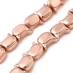 Гальванический Розовый Золотой Стеклянные бусины с гальваническим покрытием , голова кошки , покрытием из розового золота, 6.5x7x4 мм, отверстие : 0.9 мм, около 60 шт / нитка, 16.06'' (40.8 см)