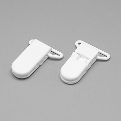 White Eco-Friendly Plastic Baby Pacifier Holder Clip, White, 43x31x9mm, Hole: 4x26mm