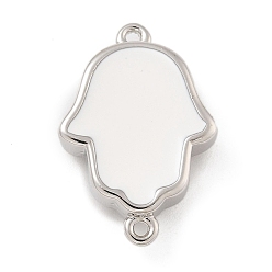 Белый Стойка покрытие латунь эмаль религия хамса рука соединительные подвески, долговечный, без кадмия и без свинца, платина, белые, 19x13x4 мм, отверстие : 1 мм