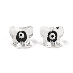Noir Perles de verre émaillées transparentes, papillon avec le mauvais œil, noir, 8x10x6.5~7mm, Trou: 1mm