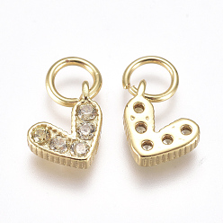 Light Yellow Brass Micro Pave Cubic Zirconia Charms, with Jump Ring, Long-Lasting Plated, Real 18K Gold Plated, Heart, Light Yellow, 6x8x2mm, Hole: 3mm