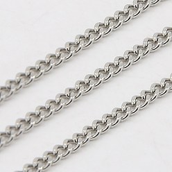 Stainless Steel Color Tarnish Resistant 3.28 Feet 304 Stainless Steel Curb Chain Twist Link Chains, Unwelded, Faceted, Stainless Steel Color, 3x2.2x1mm