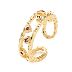 Фуксиновый Открытые манжеты из латуни с микро-паве и кубическим цирконием для женщин, без свинца и без кадмия, долговечный, реальный 18 k позолоченный, ромб, красно-фиолетовые, 6.5 мм