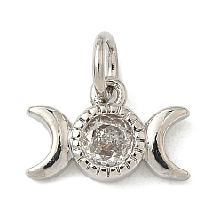 Платина Латунные микро проложить кубического циркония подвески, фазы луны талисманы, долговечный, без кадмия и без свинца, стойки покрытие, платина, 8x12x2.5 мм, отверстие : 3.3 мм