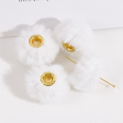 Blanc Perles en tissu en peluche, avec âmes métalliques, rondelle, blanc, 20x12mm