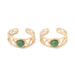 Африканский Нефрит Полукруглое открытое кольцо-манжета из натурального африканского нефрита, ионное покрытие (ip) 304 волновое кольцо из нержавеющей стали для женщин, золотые, размер США 7 1/4 (17.5 мм)