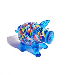 Dodger Blue Handmade Lampwork 3D Pig Figurines, for Home Desktop Decoration, Dodger Blue, 40mm
