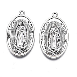 Antique Silver Tibetan Style Alloy Pendants, Cadmium Free & Lead Free, Oval with Jesus, Antique Silver, 44x25.5x4mm, Hole: 2mm, about 110pcs/1000g