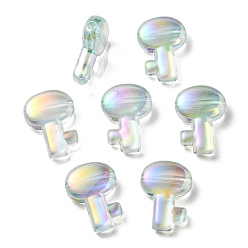 Aquamarine UV Plating Rainbow Iridescent Transparent Acrylic Beads, Key, Aquamarine, 26.5x19x7.5mm, Hole: 2.7mm