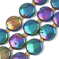 Разноцветный Гальванические природные друзы геод, плоско-круглые, с бисером, красочный, 20x7~7.5 мм, отверстие : 0.9~1 мм, около 9 шт / нитка, 8.03'' (20.4 см)