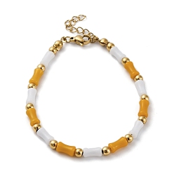 Темно-Зеленый 304 из нержавеющей стали браслеты для женщин, колонка, со стеклянными и стальными бусинами, темно-зеленый, 7-1/8 дюйм (18.1 см)