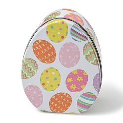 WhiteSmoke Easter Theme Cartoon Tinplate Gift Box, Egg Shape Candy Box, Egg Pattern Storage Box, WhiteSmoke, 8.9x11.4x4.4cm