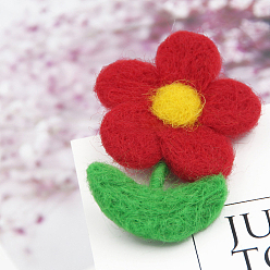 Red Wool Felt Cabochons, Flower, Red, 75mm