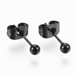 Gunmetal 304 Stainless Steel Stud Earrings, Hypoallergenic Earrings, Round Ball, Gunmetal, 14x3mm, Pin: 0.8mm