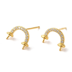 Real 18K Gold Plated 925 Sterling Silver with Cubic Zirconia Stud Earrings Findings, Arch, Real 18K Gold Plated, 8.5x11.5mm, Pin: 11x0.7mm