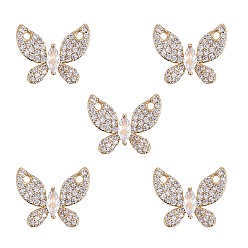 Real 18K Gold Plated Rack Plating Brass Micro Pave Clear Cubic Zirconia Pendants, Nickel Free, Butterfly, Real 18K Gold Plated, 13x16x2.5mm, Hole: 1.5mm, 5pcs/box