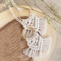 Old Lace Handmade Macrame Cotton Thread Wall Hanging Ornament, with Metal Ring, Old Lace, 50mm
