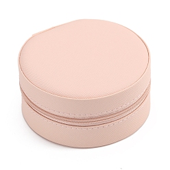 Pink Round PU Leather Jewelry Zipper Boxes, Portable Travel Jewelry Organizer Case, for Earrings, Rings, Necklaces Storage, Pink, 10x5cm