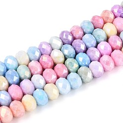 (52) Непрозрачная лаванда Антикоррозийные гальванические стеклянные бусины рондель, имитация драгоценных камней, с покрытием AB цвета, граненые, разноцветные, 8x5.5~6 мм, отверстие : 1~1.2 мм, около 60~61 шт / нитка, 14.96~15.16'' (38~38.5 см)