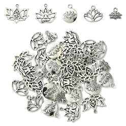 Античное Серебро 35 шт 5 стили подвески из сплава в тибетском стиле, цветок, античное серебро, 10.5~16x11~20x1.5~2 мм, отверстие : 1.4~2 мм, 7 шт / стиль