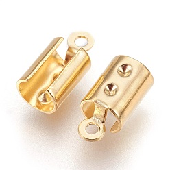 Real 18K Gold Plated 304 Stainless Steel Folding Crimp Ends, Fold Over Crimp Cord Ends, Real 18k Gold Plated, 10.5x5.5x4.5mm, Hole: 1.2mm, Inner Diameter: 4~4.5mm