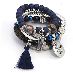 blue Fashion Multi-layer Bracelet with Tassel Angel Wing Pendant - Star Moon Bodhi Beads