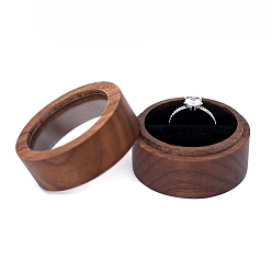 Black Round Wood Ring Storage Boxes, Wooden Wedding Ring Gift Case with Velvet Inside and Visible Window, for Wedding, Valentine's Day, Black, 50x35mm