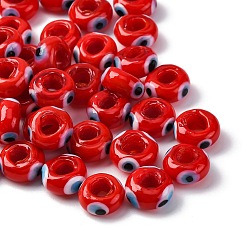 Красный Ручной зло бусины глаз, плоско-круглые, красные, 9~10x6 мм, отверстие : 3 мм