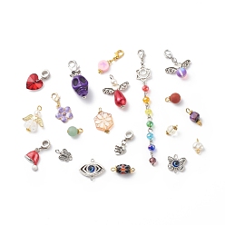 Mixed Color Alloy Pendant, Vary in Materials and Colors, Mixed Color, 12~106x7~23.5x1.5~17mm, Hole: 1.2~4.5mm