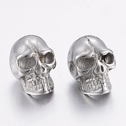 Stainless Steel Color 304 Stainless Steel European Beads, Large Hole Beads, Skull, Halloween, Stainless Steel Color, 12x7.5x9mm, Hole: 4mm