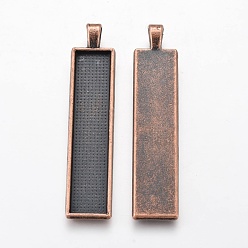Red Copper Alloy Big Pendant Cabochon Settings, Plain Edge Bezel Cups, Rectangle, Red Copper, Tray: 50x10mm, 60.5x13x2.7mm, Hole: 3.5x5.5mm