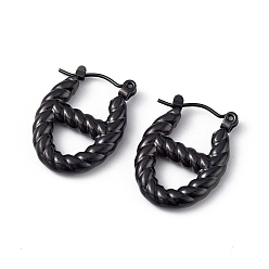 Electrophoresis Black 304 Овальные серьги-кольца из нержавеющей стали для женщин с ионным покрытием (IP), электрофорез черный, 21x16x3.5 мм, штифты : 0.6 мм